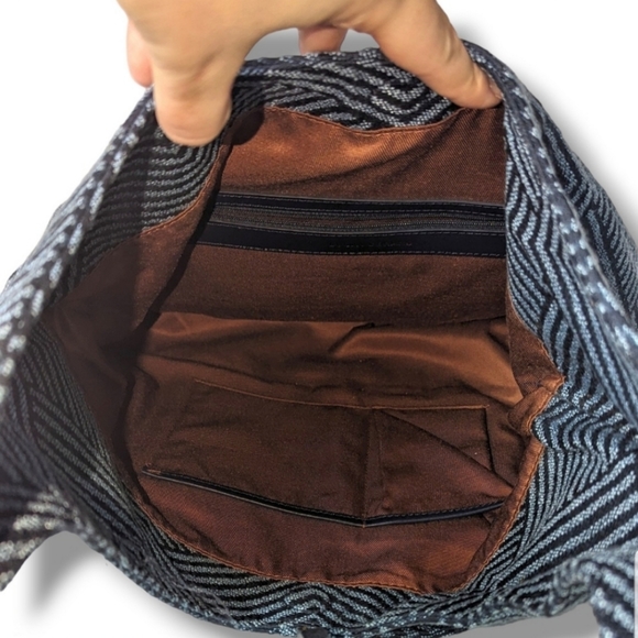 LUCKY Brand Mia Hobo Large Geometric Shoulder Bag in Blue Woven Cotton - Picture 4 of 10